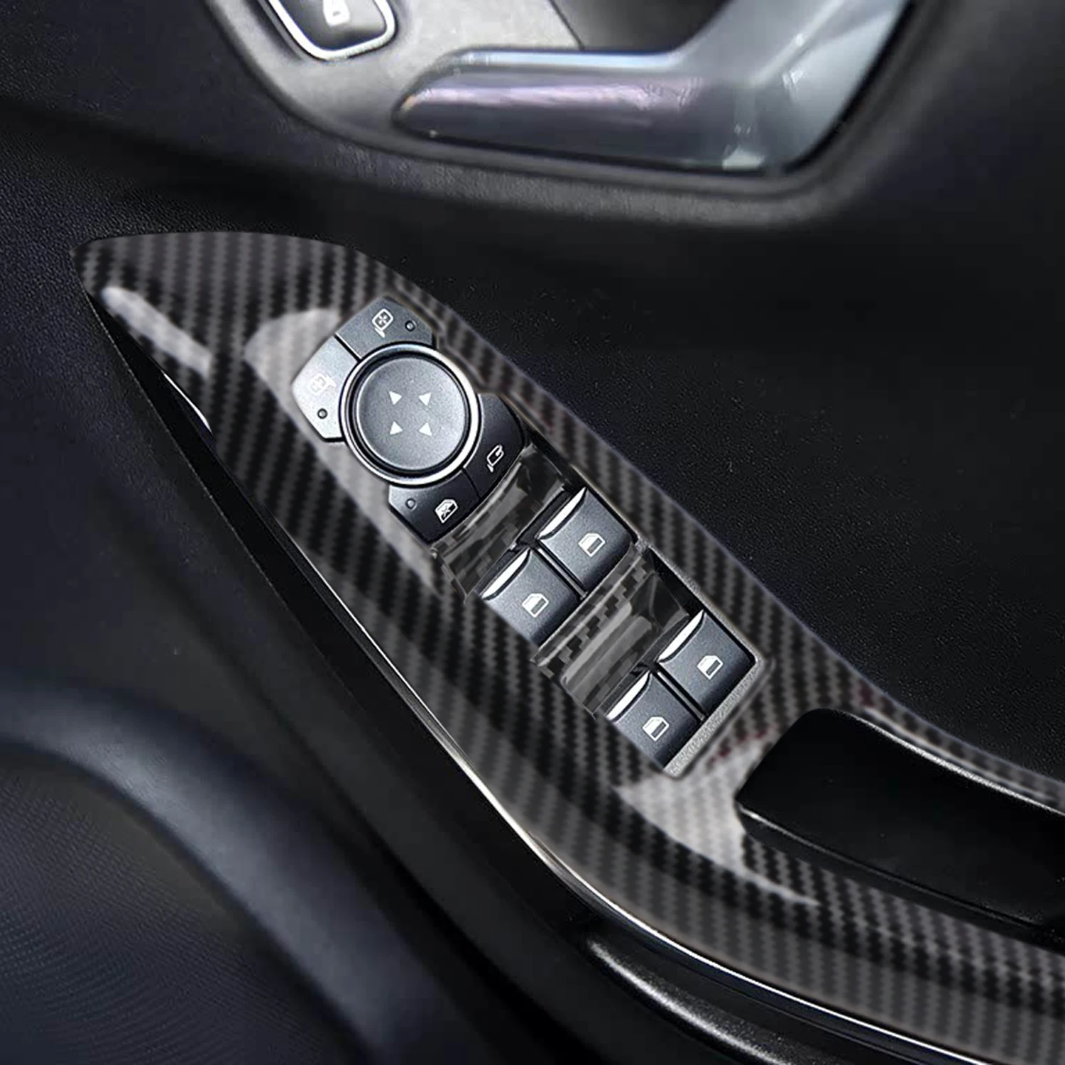

For Ford Puma 2019-2025 RHD Car Accessories Window Rise Lift Control Switch Panel Cover Trim ABS Carbon Fiber Style 4PCS