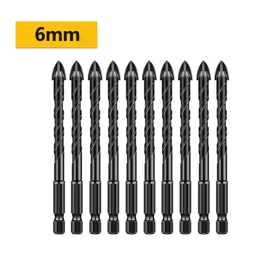 10PCS 6mm Cross Hex Tile Drill Bit Set Triangle Bit Tool Kit 1/4\'\'Hex Shank Cross Tile Bit Glass Ceramic Concrete Hole Opener