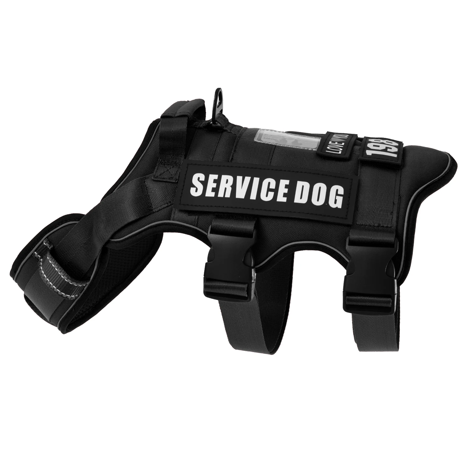 Service-Hundeweste, kein ziehendes Hundegeschirr mit 4 Hundeflicken, reflektierendes Haustiergeschirr mit langlebigem, weich gepolstertem Griff für das Training Med – Detail 9