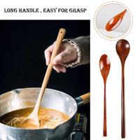 33/28cm Soup Spoons Bamboo Wooden Long Handle Kitchen Cooking Coffee Spoon Round Mouth Tableware Kitchenware Mixing Spoon