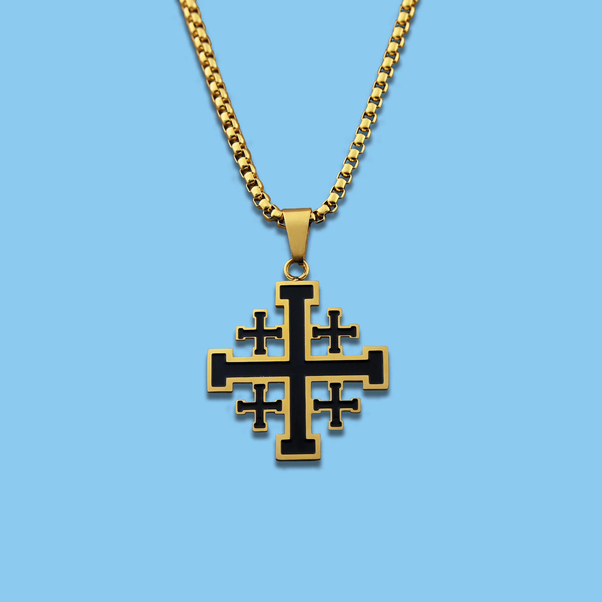 Jerusalem Cross Necklace Stainless Steel Crusades Emblem Georgia Symbol Pendant for Men Women Christian Religious Jewelry