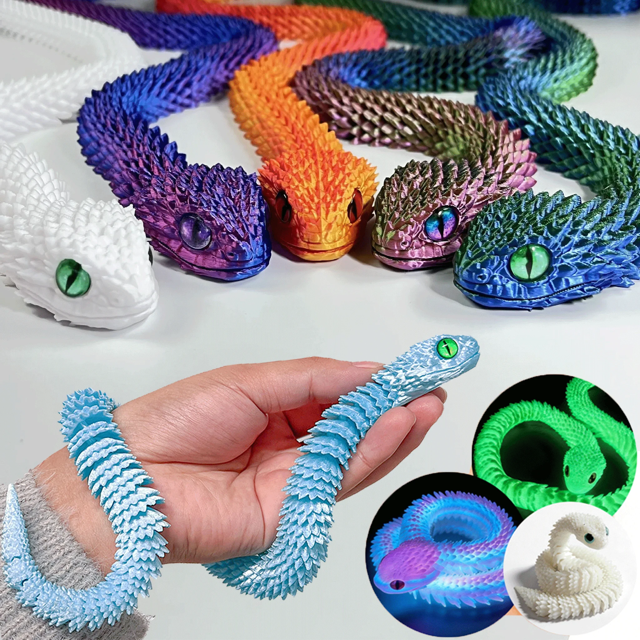3D Printed Articulated Snake Fidget Toy Realistic Movable joint Snake Action Figure Stress Relief Desk Decor Animal Model Gift
