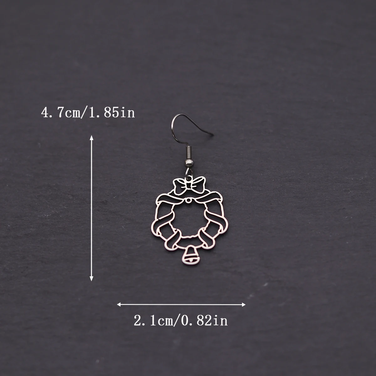 Kinitial Christmas Wreath With Bow & Bell Earrings Stainless Steel Dangle Earrings Christmas Hanging Earrings Party Jewelry
