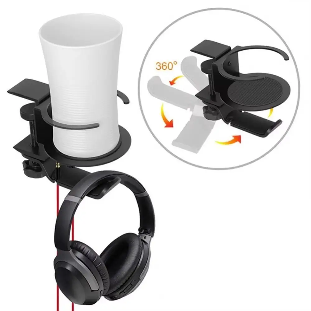 

2 in 1 Cup Headphone Stand Holder 360 Degree Rotating Adjustable Stand Gaming Headphone Stand Save Space Black Earphone Holder