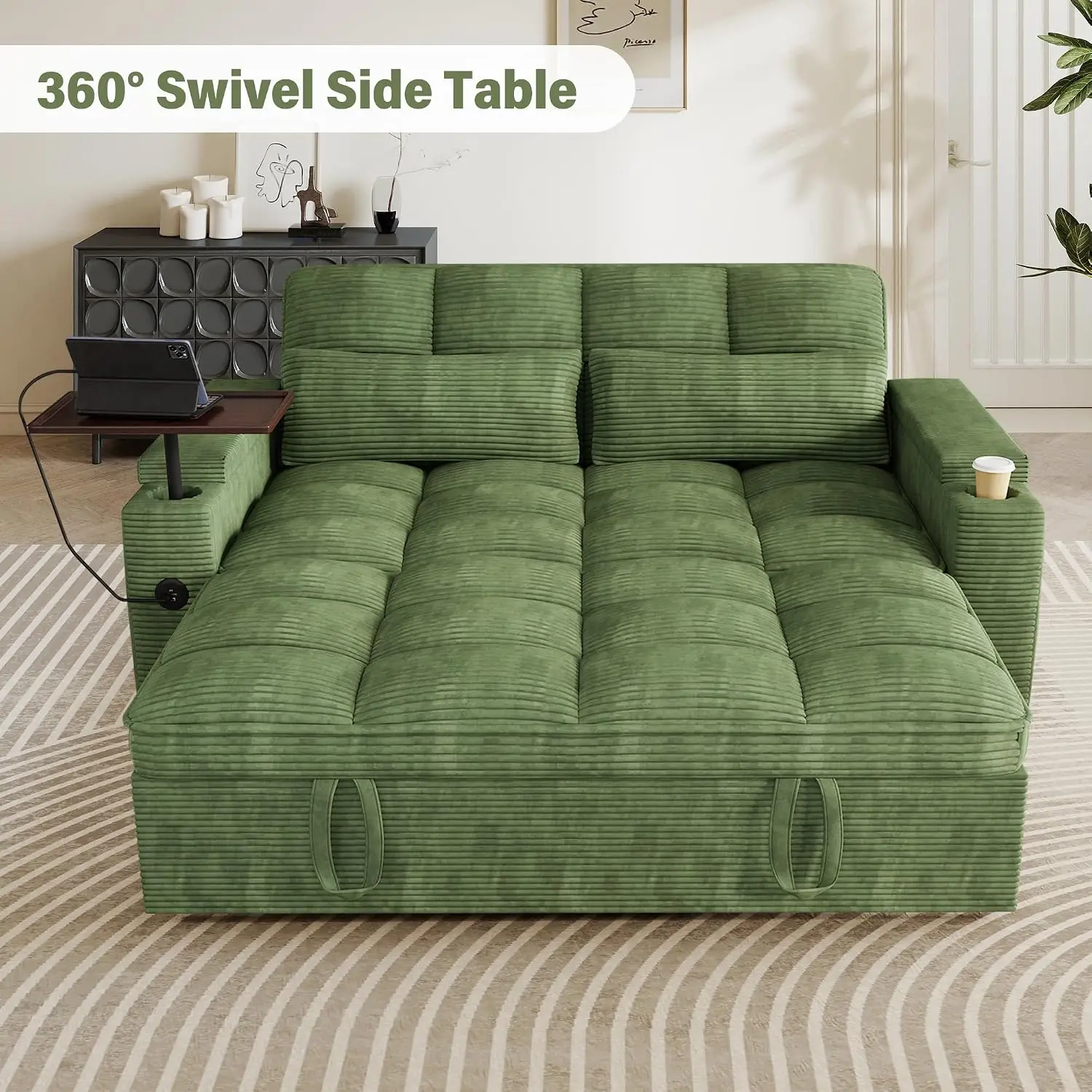 65'' Sleeper Sofa With Cup Holder For Apartments, Customized - view 5