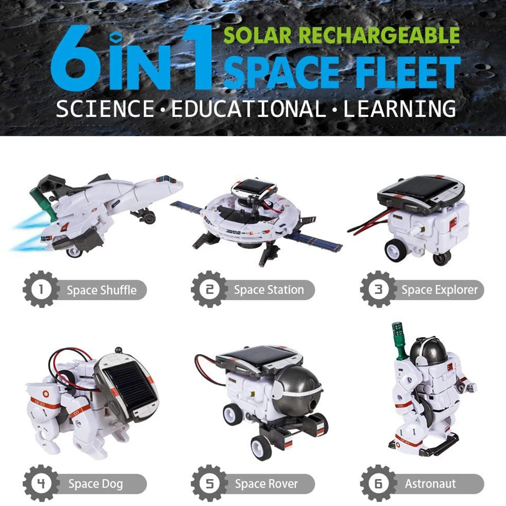 6 In 1 Solar Toy Robot Dog Solar Energy Space Ship Technology Science Kits Technological Gadgets Scientific Toy Boys Children