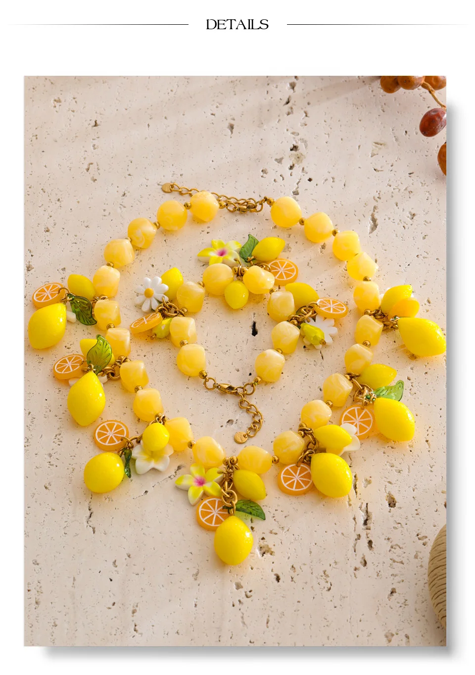 Yhpup Frühling Sommer Stil Zitronen-Charm Statement-Halskette Armband Set 2026 Blumen-Acrylharz-Kette Handgemachter Schmuck – Detail 6
