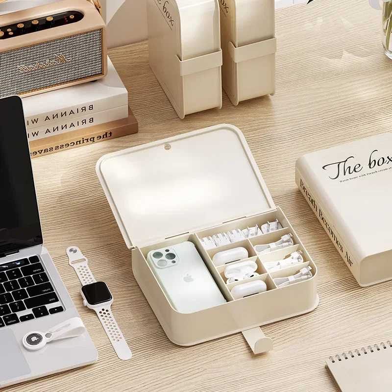 Multi-functional Data Cable Storage Box Creative Book Shape Phone Case Charging Treasure Desktop Sundries Organizer Box