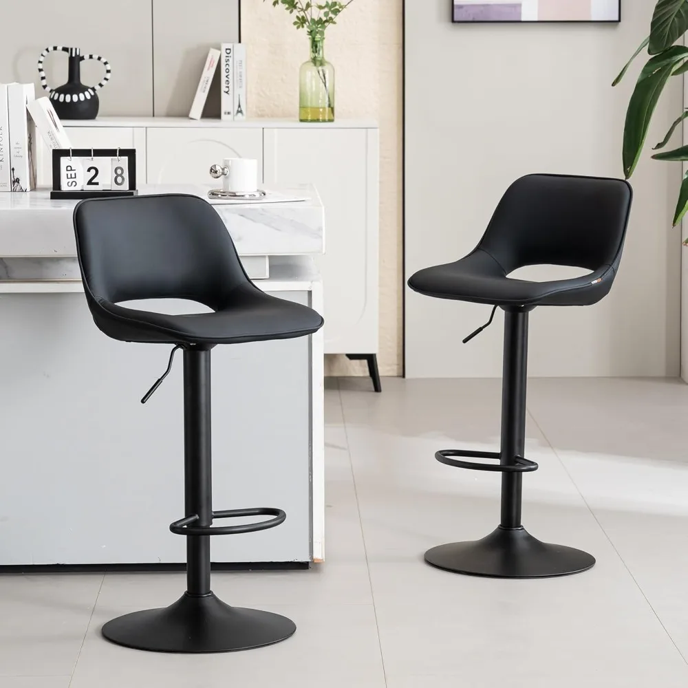 

Bar Stools Set of 2, Modern Swivel Barstools, Adjustable Counter Bar Stools, Faux Leather Upholstered Bar Stool with Hollow Back