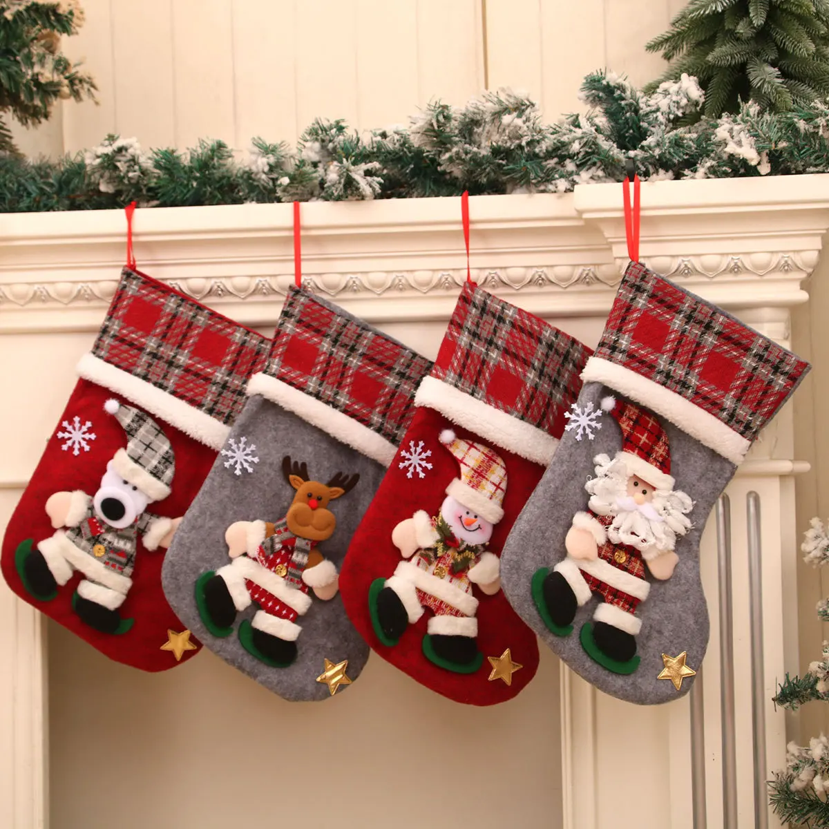 Christmas Stockings Large Size Stocking Gifts Decorations for Family Holiday Xmas Party Socks Santa Snowman Reindeer Bear Party