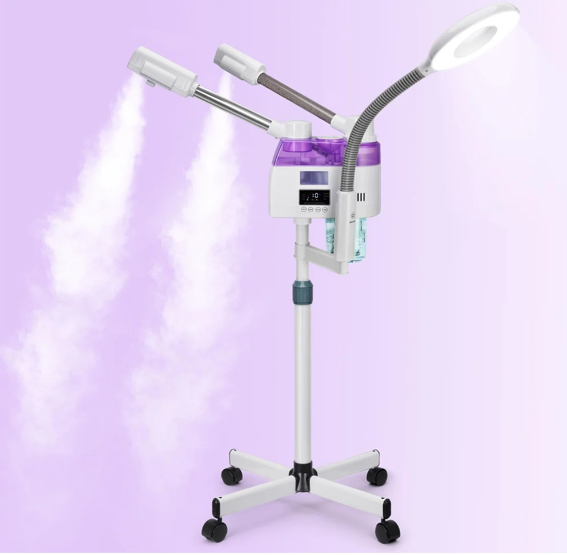 Salon Facial Steamer Hot & Cold Nano Spray LED Indicator Standing Type with Magnifying Light for Fac Moisturizing