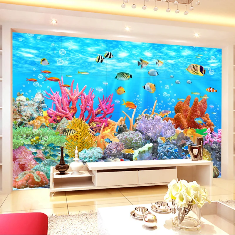 

Custom 3D Mural Wall Paper Coral Fishes Background Wall Murales De Pared Room Wallpaper Landscape For Kids' Room Murals