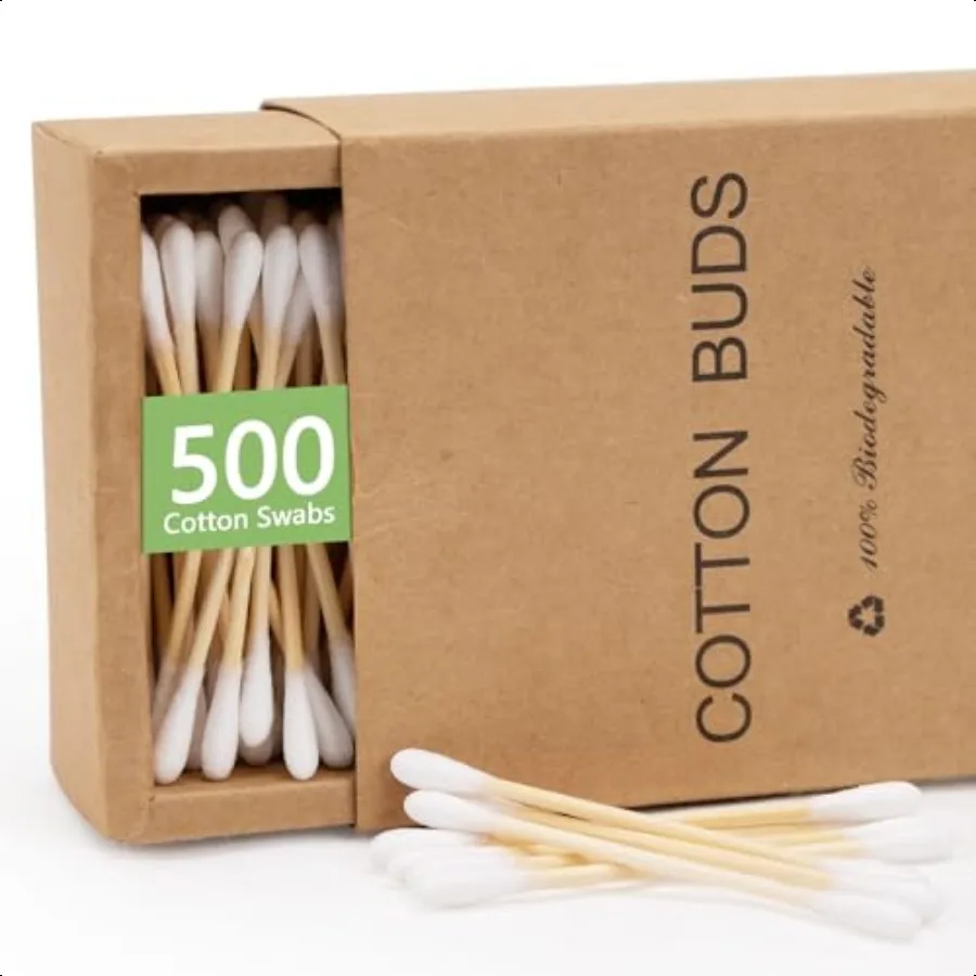 500 CountBamboo hisopos de algodón de doble punta auriculares orgánicos biodegradables multiusos para higiene belleza y reciclaje de Greenn en el hogar