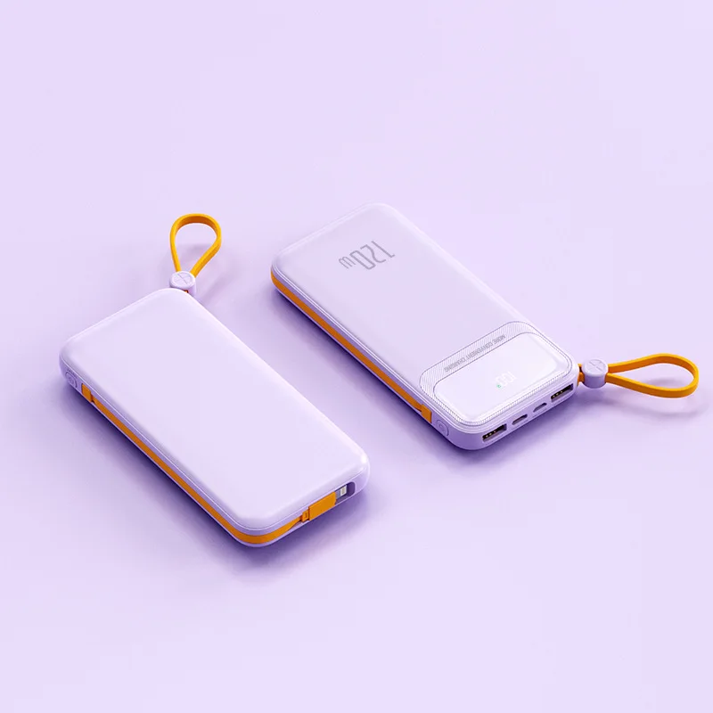120W Super Fast Charging Power Bank with Built-in Cable Lightweight and Mini 20000mAh Portable Power Bank