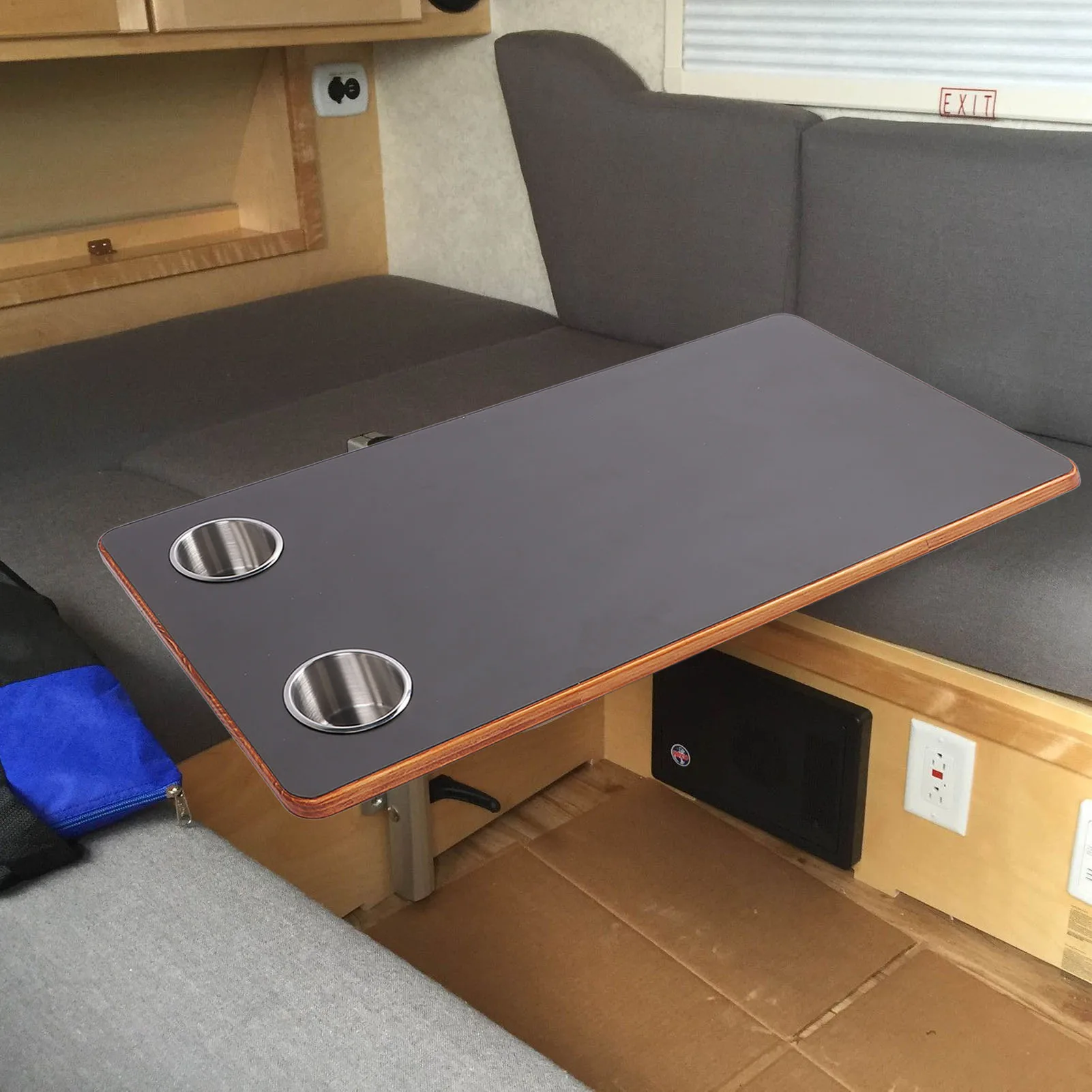 Столешница для автодома 800 х 400 мм с 2 держателями для чашки из нержавеющей стали, черная деревянная столешница для яхты, патио, столешница для автофургона, столешница для яхты