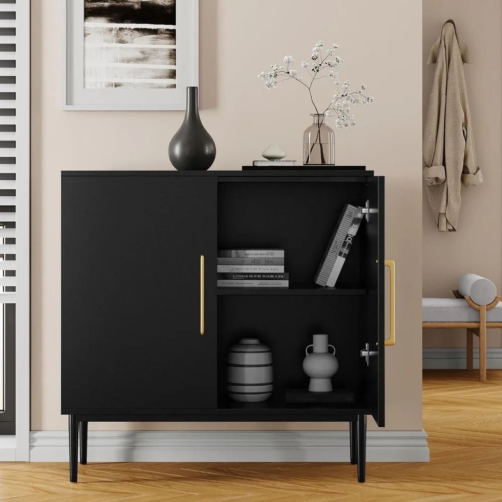 Storage Cabinet with Doors, Modern Black Accent Cabinet, Free Standing Cabinet, Wooden Buffet Sideboards for Bedroom, Kitchen