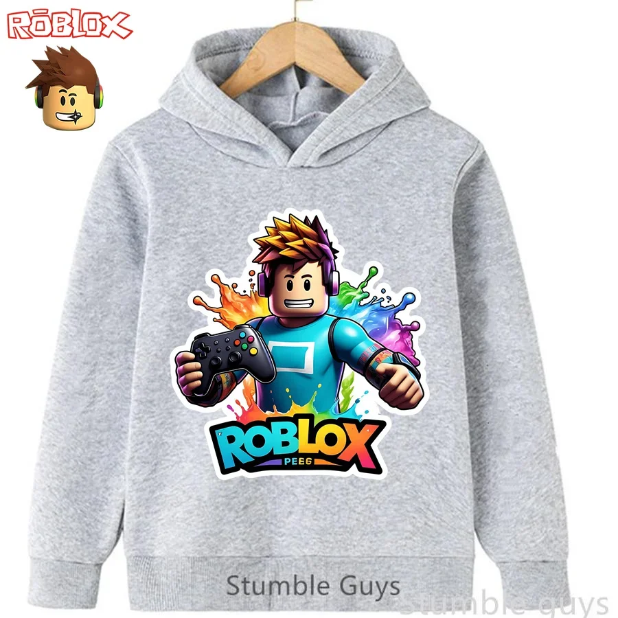 Roblox Chaqueta con capucha para niños Sudadera con estampado de tema de juego engrosado Ropa deportiva informal para niños y niñas