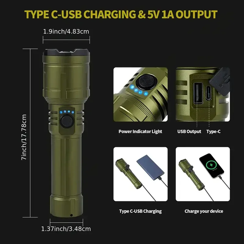 초강력 손전등 집중 점화 손전등 방수 군사 전술 램프 야외 캠핑 모험 토치
