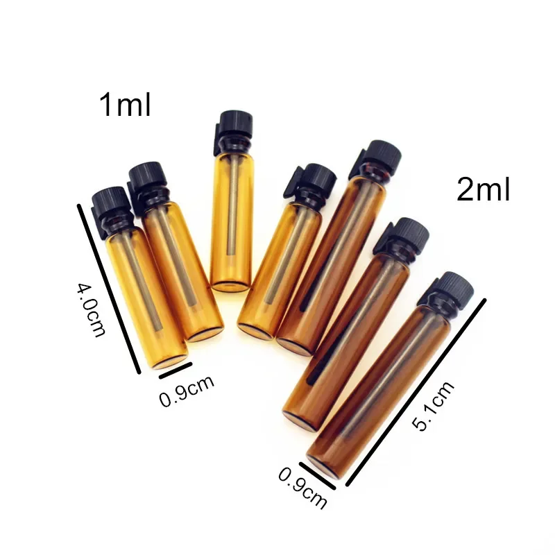 50 teile/los 1ml 2ml kleine Glasflasche Parfüm leere Flaschen Fläschchen mit Plastiks tift Mini Promotion Öl flasche