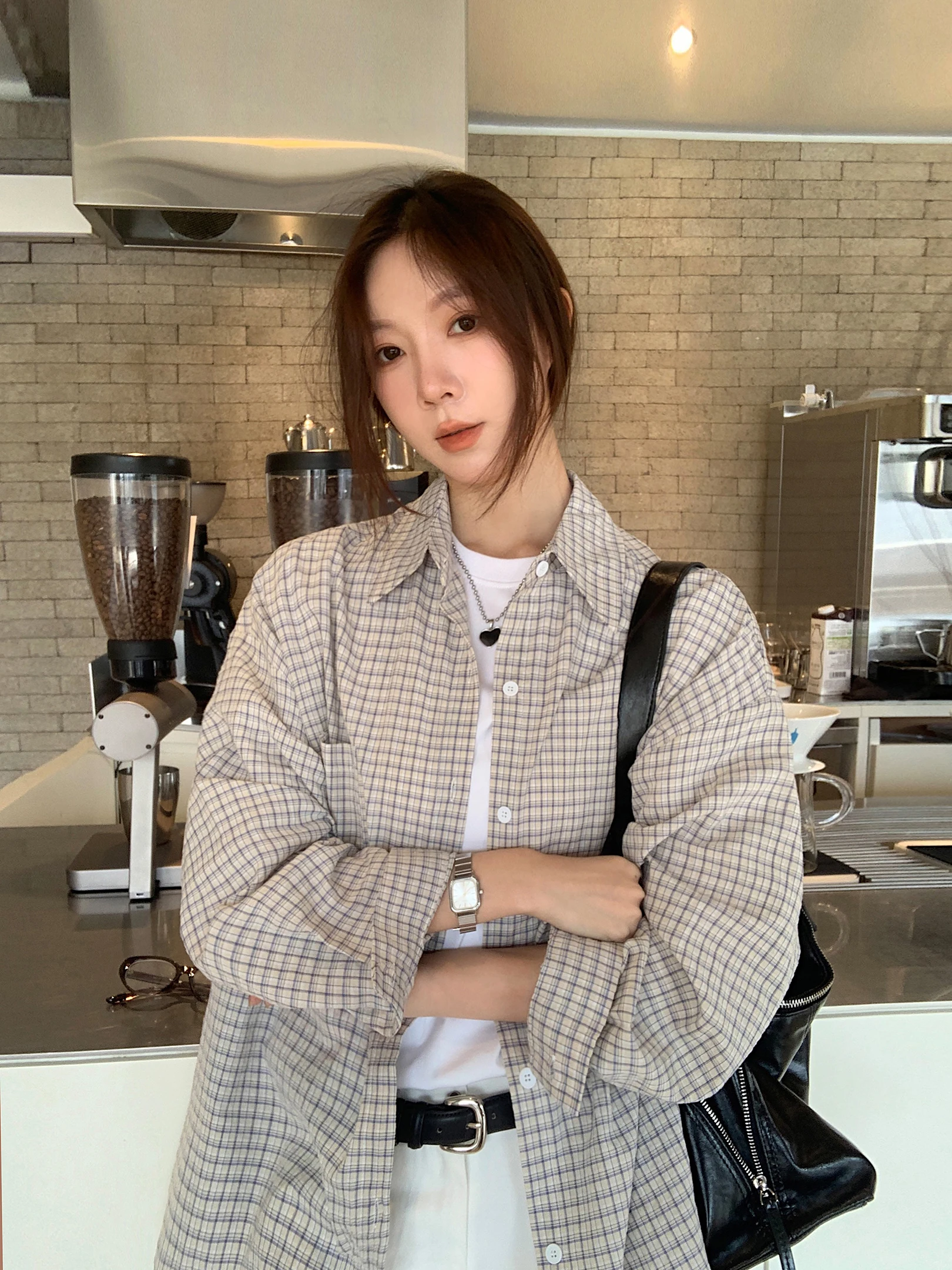 

Женская рубашка VS What в винтажную синюю клетку с длинным рукавом, повседневная, свободного кроя, дышащая, из смесового хлопка и полиэстера, весенняя верхняя одежда