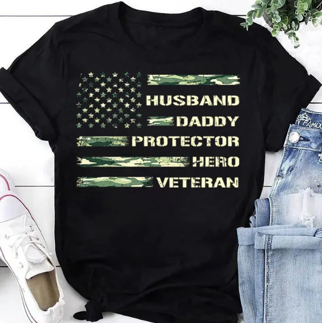 Camiseta de veterano de héroe Protector de marido y papá, camisa de veterano, camisa de bandera americana