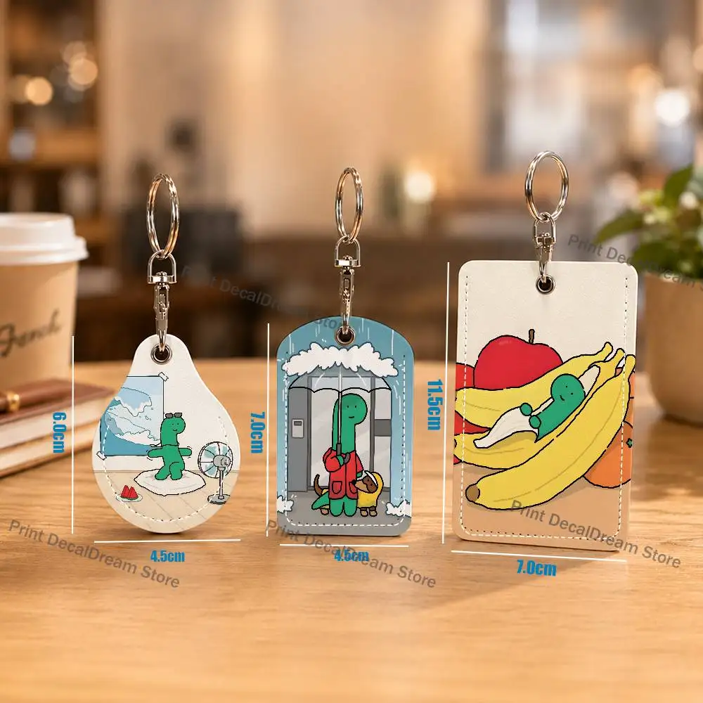 Llavero de cuero PU con diseño de dinosaurio verde Brachio, tarjetero, llavero, etiqueta de acceso para cerradura de puerta, tarjeta de identificación, funda para AirTag, tarjeta llavero