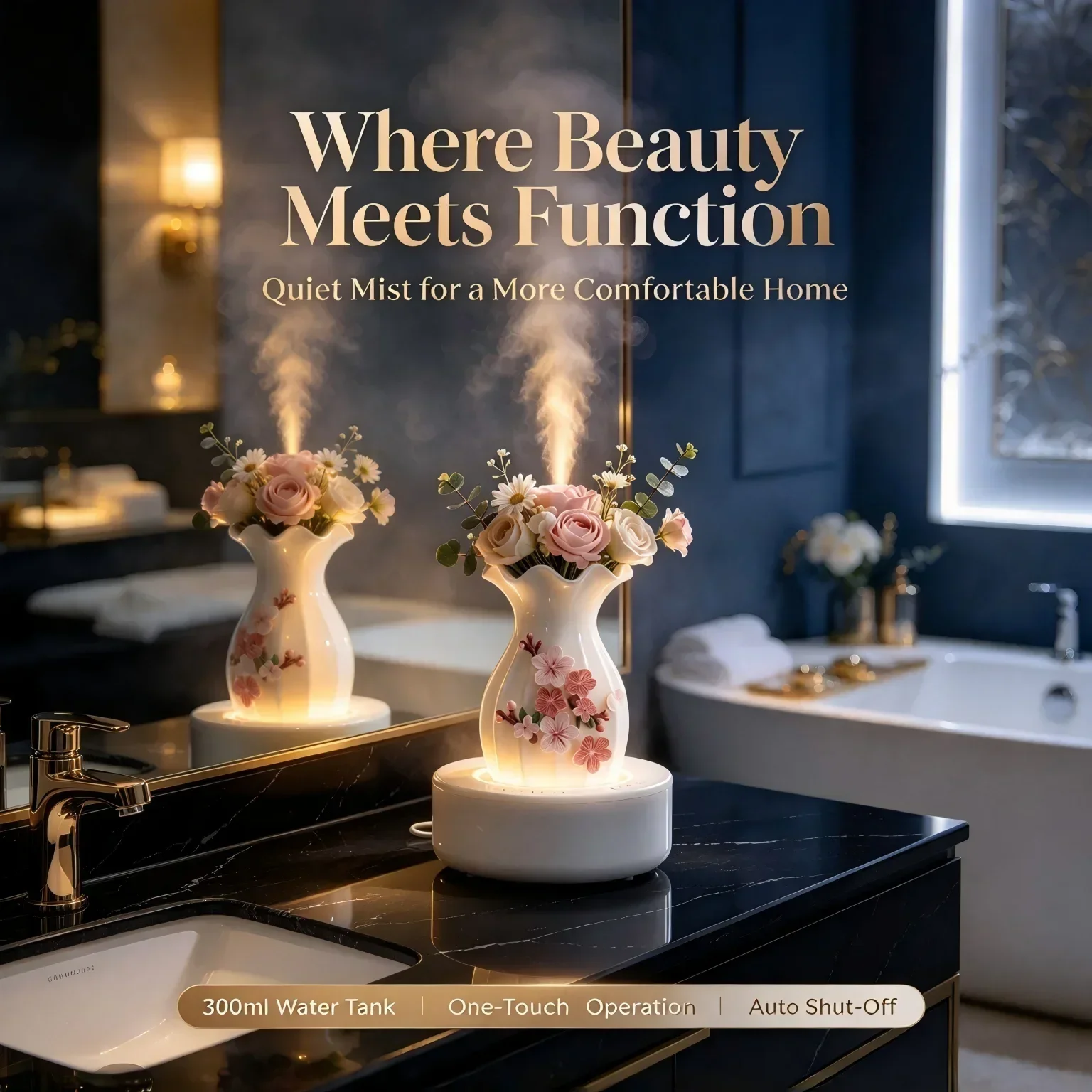 Vase Shape Air Humidifier Aroma Diffuser with 7-Color Night Light Ultra Quiet Mist Sprayer Desktop Moisturizer for Office Bedroom Study Room Decor