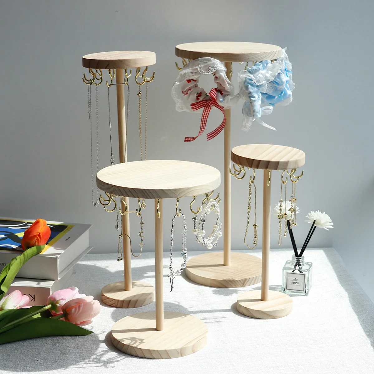 

Solid Wood Jewelry Organizer Display Holder Necklace Earrings Bracelets Display Stand Desktop Jewelry Storage Rack