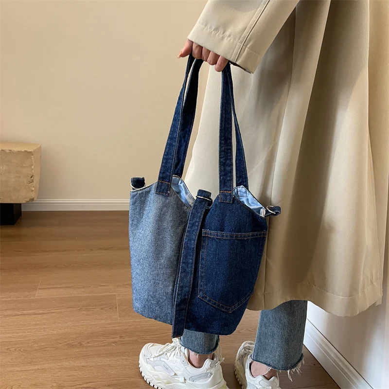 bolso bandolera mujer bolsos de mujeres en oferta bolsa tela bolso mujer Bolso de hombro de tela vaquera lavada para mujer, bandolera de diseñador con retales de colores, gran capacidad, 2023