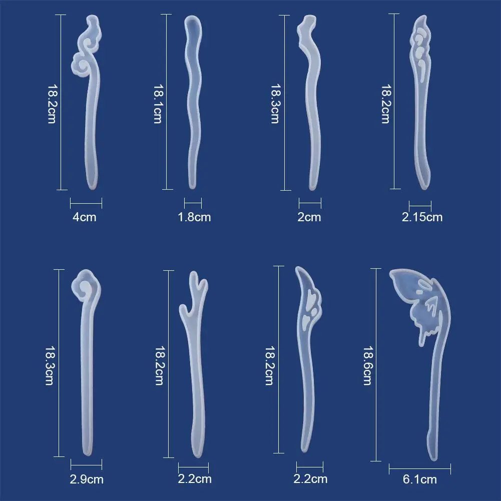 Molde de silicona transparente para horquilla, 8 piezas, para joyería de resina, fabricación de pasadores para el cabello, artesanía DIY