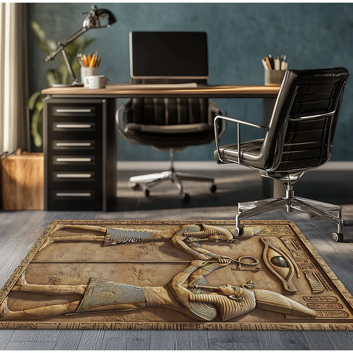 Ancient Egyptian Pharaoh Relief Design Crystal Velvet Rug Historical Art Floor Mat Museum Style Home Decor Carpet