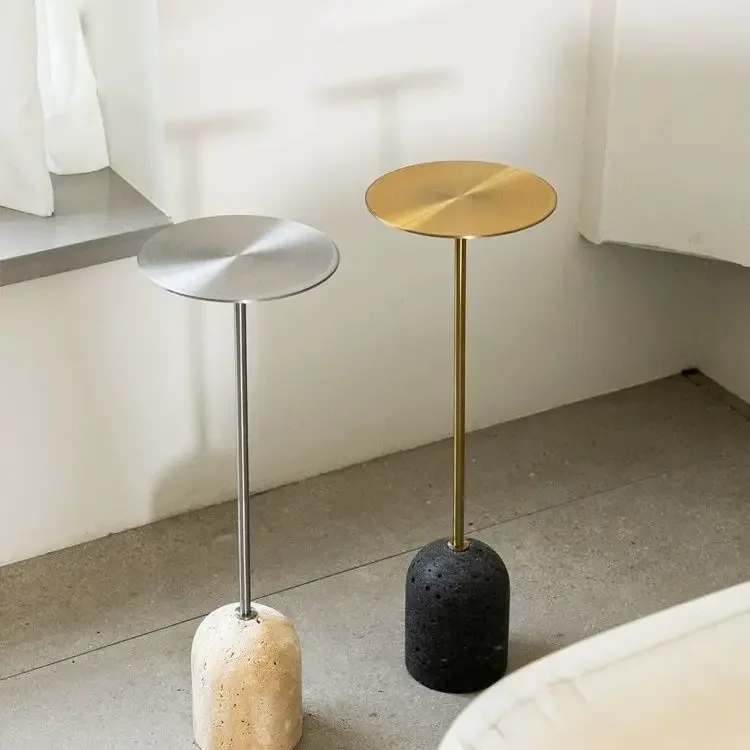 

Minimalist mini small side table, natural travertine sofa, side small coffee table, retro black small side table