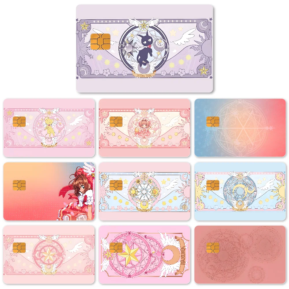 1PC Anime C-Cardcaptor S-Sakura Stickers 4pcs PVC Card Skin Stickers for Bank Card Bus Metro Card Case Decorate Gift