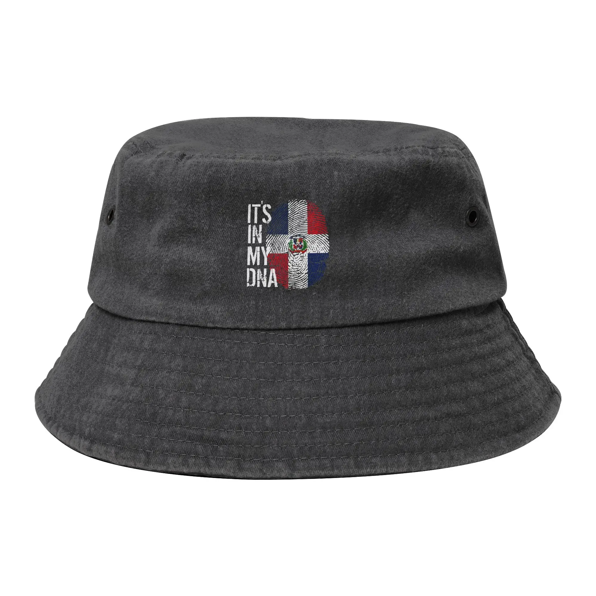 Trendy Dominican republic Flag My Story DNA  Denim Bucket Hat For Men Women  Washed Distressed Bob Hat Travel Headwear