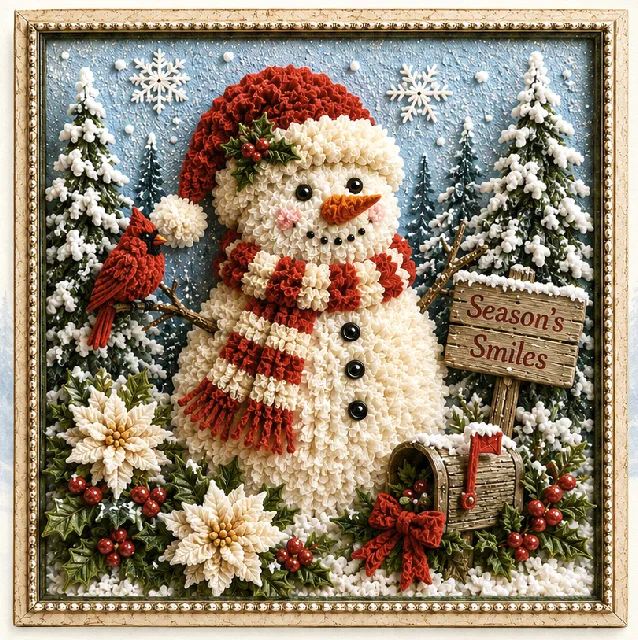 3D Christmas Fabric Poke Art Kit DIY Holiday Craft Decoration,Beginner-Friendly Craft, Handmade Snowman Decor