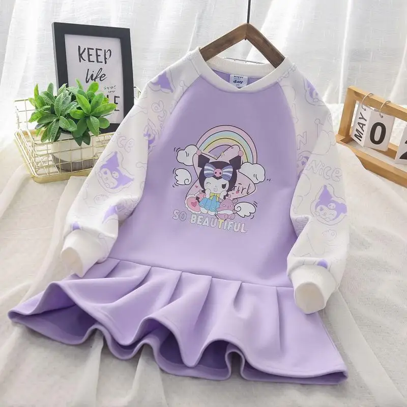 Girls Kuromi Dress Cartoon Children's Spring Autumn Kawaii My Melody Girls Cute Princess Dress Long Sleeve Cute Preppy Dress