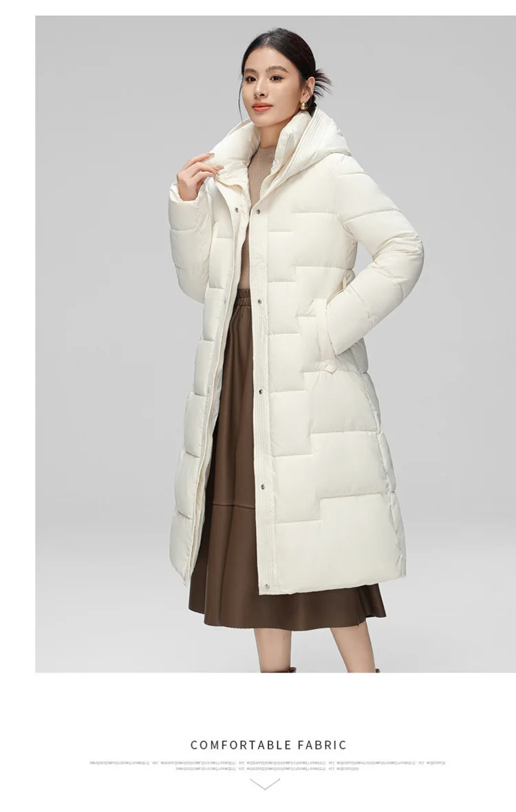 Jaket Musim Dingin Kasual Anti Angin Wanita Model Sedang Panjang, Jaket Berisi Kapas, Jaket Hoodie Bulu Angsa Putih