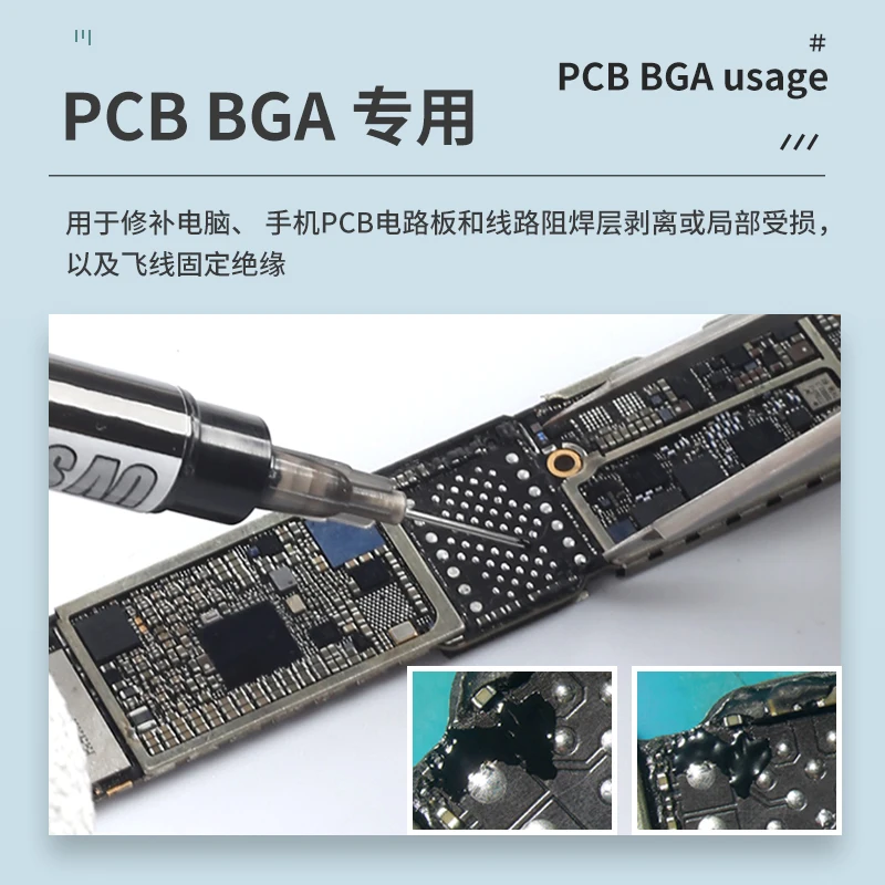 Jeringa de tinta para Máscara de Soldadura, protección PCB, pintura con 3 agujas para reparación de teléfonos móviles, color verde/Negro, 1 unidad