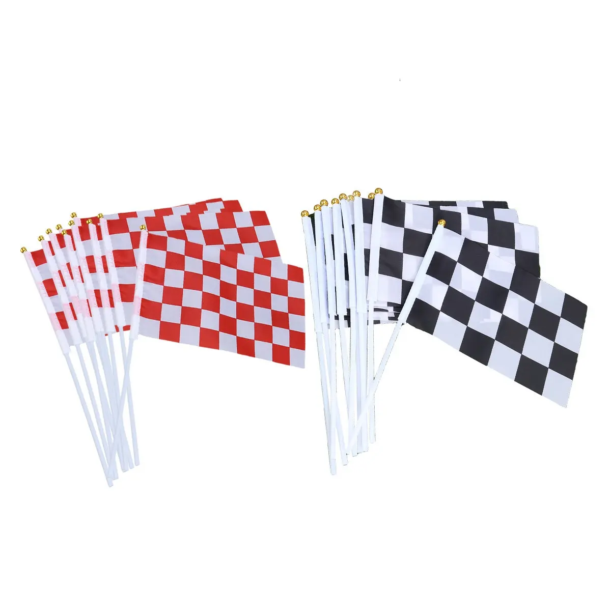 20Pcs Black White Red White Checkered Flags on Stick Compact Car Racing Hand Flags for Professional Amateur Race Events