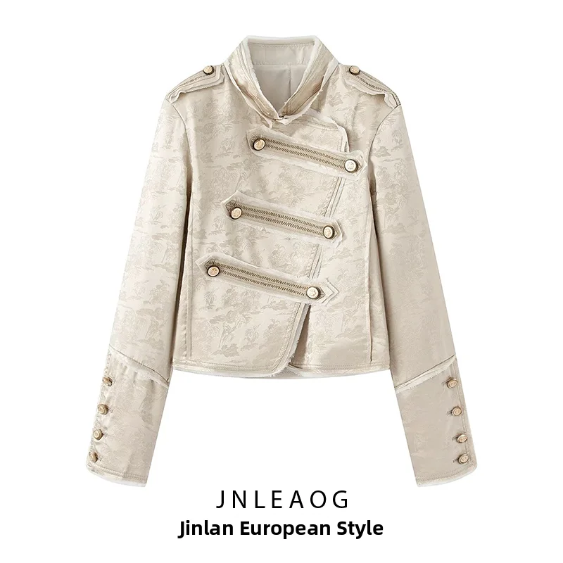 JNLEAOG Nueva Chaqueta de Verano para Mujer, Manga Larga, Cuello Alto, con Botones Decorativos, Bordado, Estilo Chino, Chaque...