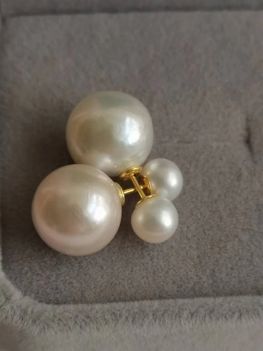 

HUGE AAAA 12-13mm 7-8mm Round Natural South Sea White Pearl Earring 925s