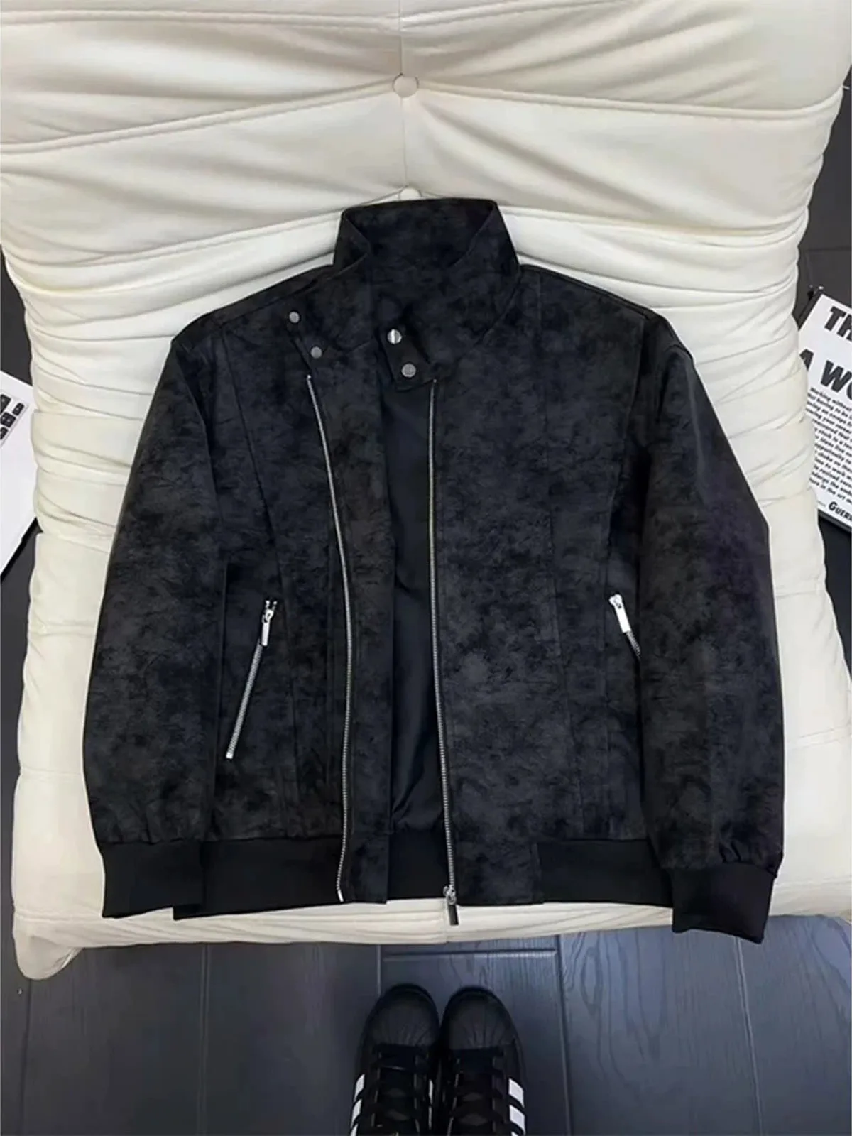 American Style Deconstructed Dyed Short PU Leather Biker Jacket Men's Autumn Three-Resistant Baseball Workwear Style Coat