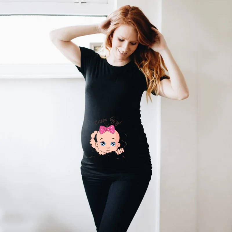 Camiseta de embarazo para mujer, ropa bonita con estampado de bebé, camisetas de maternidad para mujer, camisetas de verano para bebé