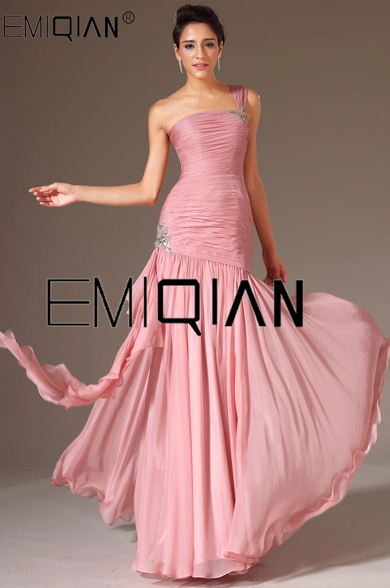 One Shoulder Mermaid Pleated Chiffon Evening Dresses Formal Evening Gowns