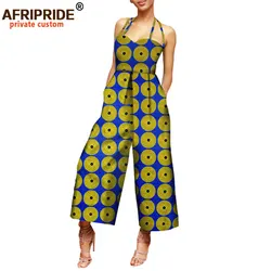 2026 African Clothing Women Jumpsuit AFRIPRIDE Sleeveless Halter Ankle-length Wide Leg Casual Cotton Jumpsuit for Women A722908