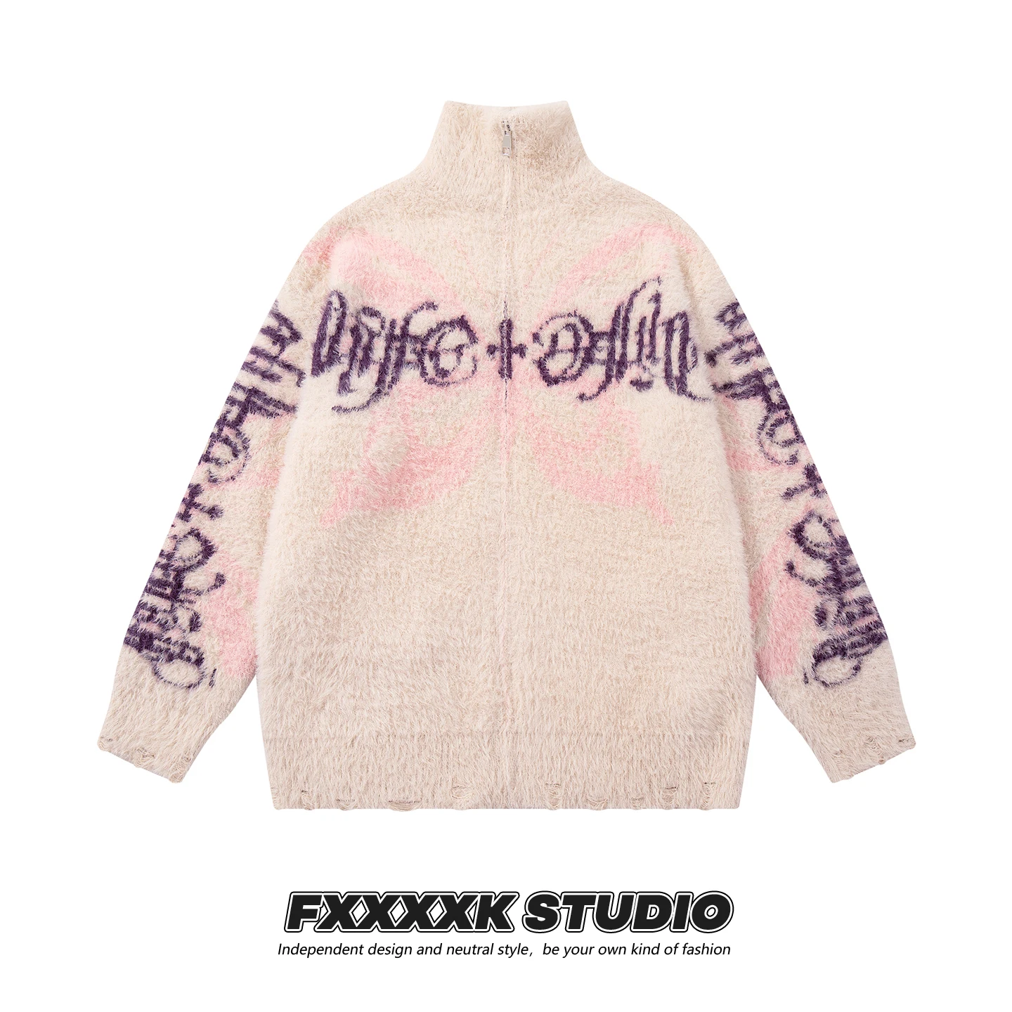 

Original Fxk Gothic Letter Embroidery Loose Camere Soft Knitted Sweater Couple Outerwear Casual American Sle