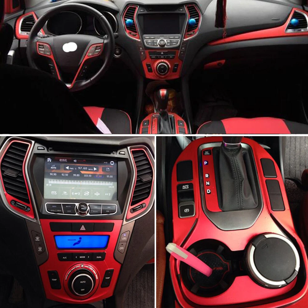 For Hyundai SantaFe IX45 2013-17 Interior Central Control Panel Door Handle Carbon Fiber Stickers Decals Car styling Accessorie
