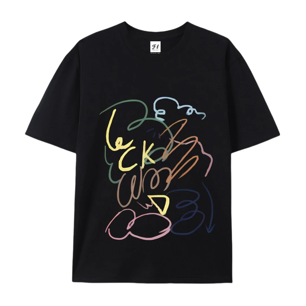 T-shirt 2025 New Summer Simple Casual Top Japan  Korean Style Fun Wacky Abstract Print Cotton Harajuku Lady Tee Women Cute Y2k