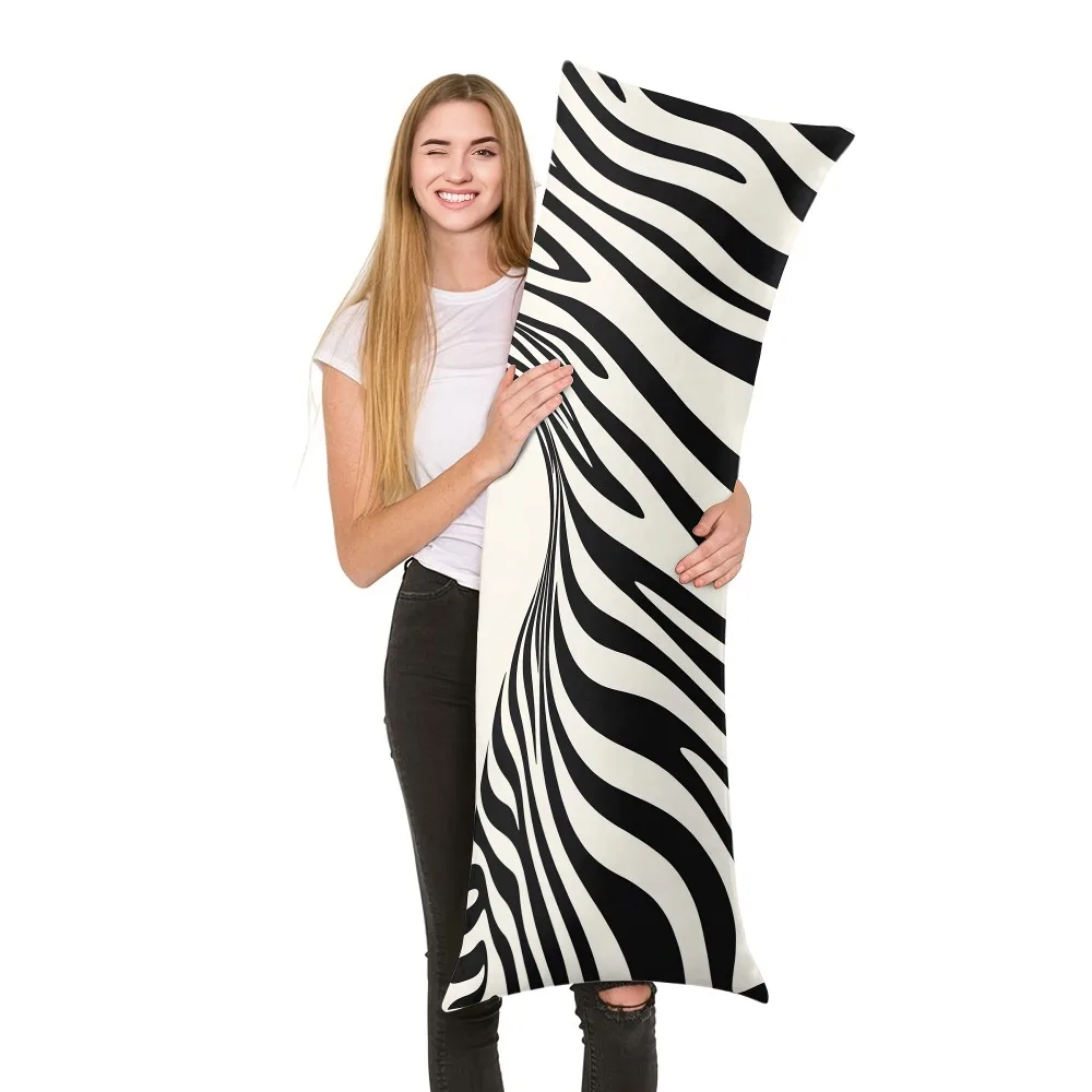 1pc Striped Print Long Pillowcase | Black and White Dual-Sided Design, 100% Polyester, Machine Washable, Zipper Closure, Ideal f