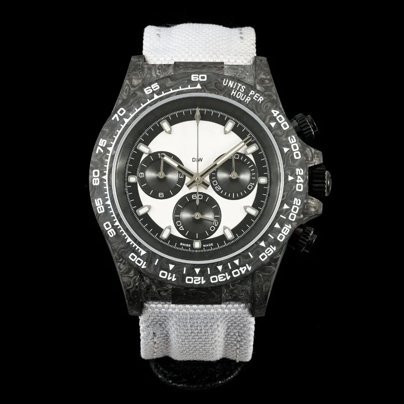 

Top Designer Skeleton Watch DIW Watch 4130 Movement Automatic Mechanical With Hollowed-out Carbon Fiber Case Fabric Band Watch